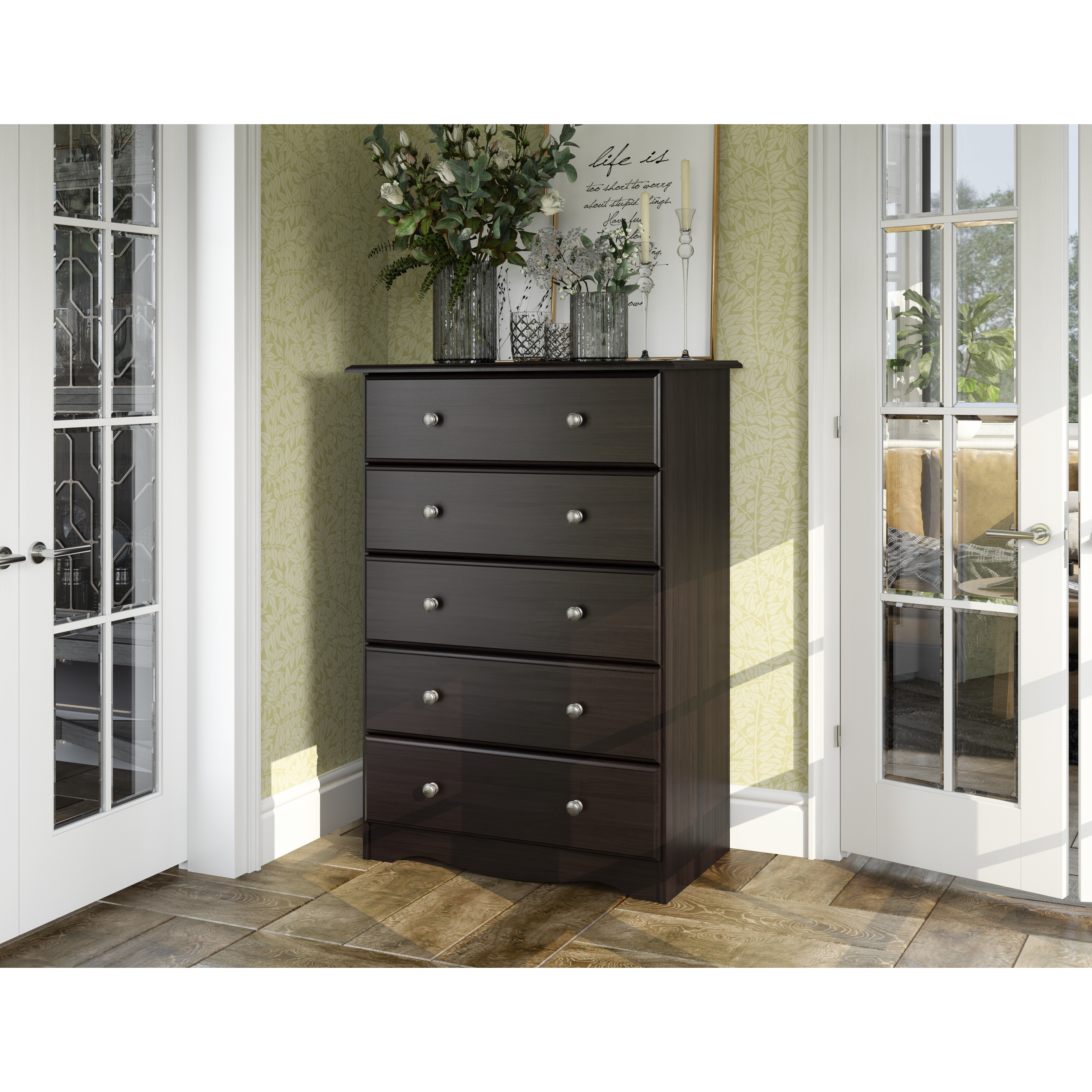 Palace Imports 100% Solid Wood 5-Drawer Chest with Metal or Wooden